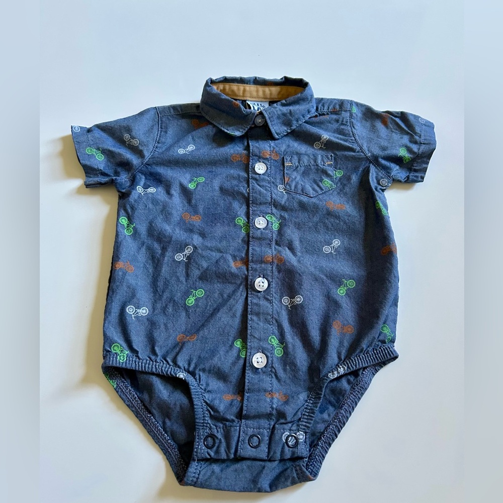 🔥Charming Collared Baby Shirt with Bicycle Design, 6/9M